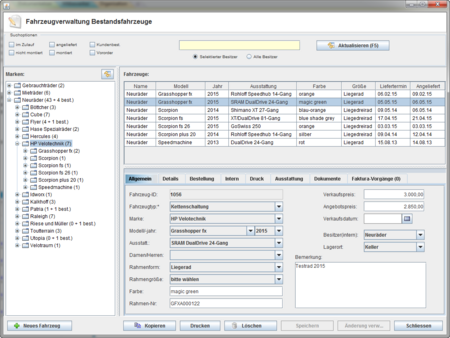 Screenshot Fahrzeugverwaltung