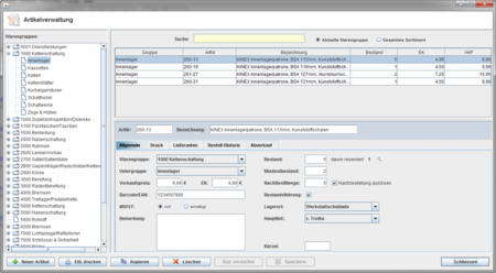 Screenshot Artikelverwaltung